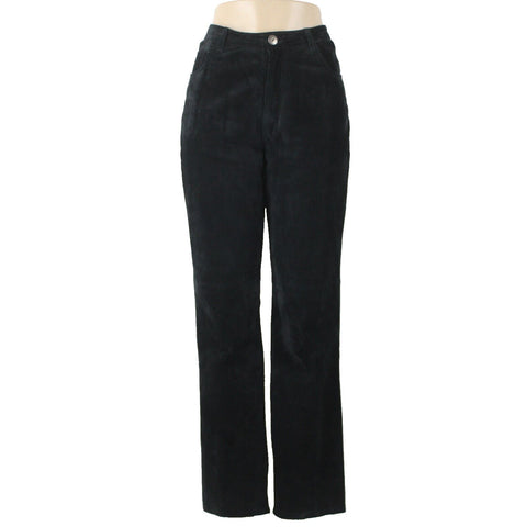 Chicos Sz 1 X 32 Black Suede Lined Straight Leg Pockets Leather Polyester Pant