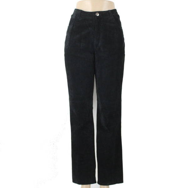 Chicos Sz 1 X 32 Black Suede Lined Straight Leg Pockets Leather Polyester Pant