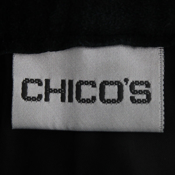 Chicos Sz 1 X 32 Black Suede Lined Straight Leg Pockets Leather Polyester Pant