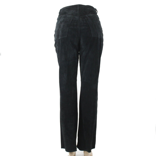 Chicos Sz 1 X 32 Black Suede Lined Straight Leg Pockets Leather Polyester Pant