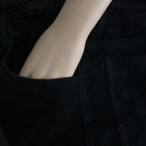 Chicos Sz 1 X 32 Black Suede Lined Straight Leg Pockets Leather Polyester Pant