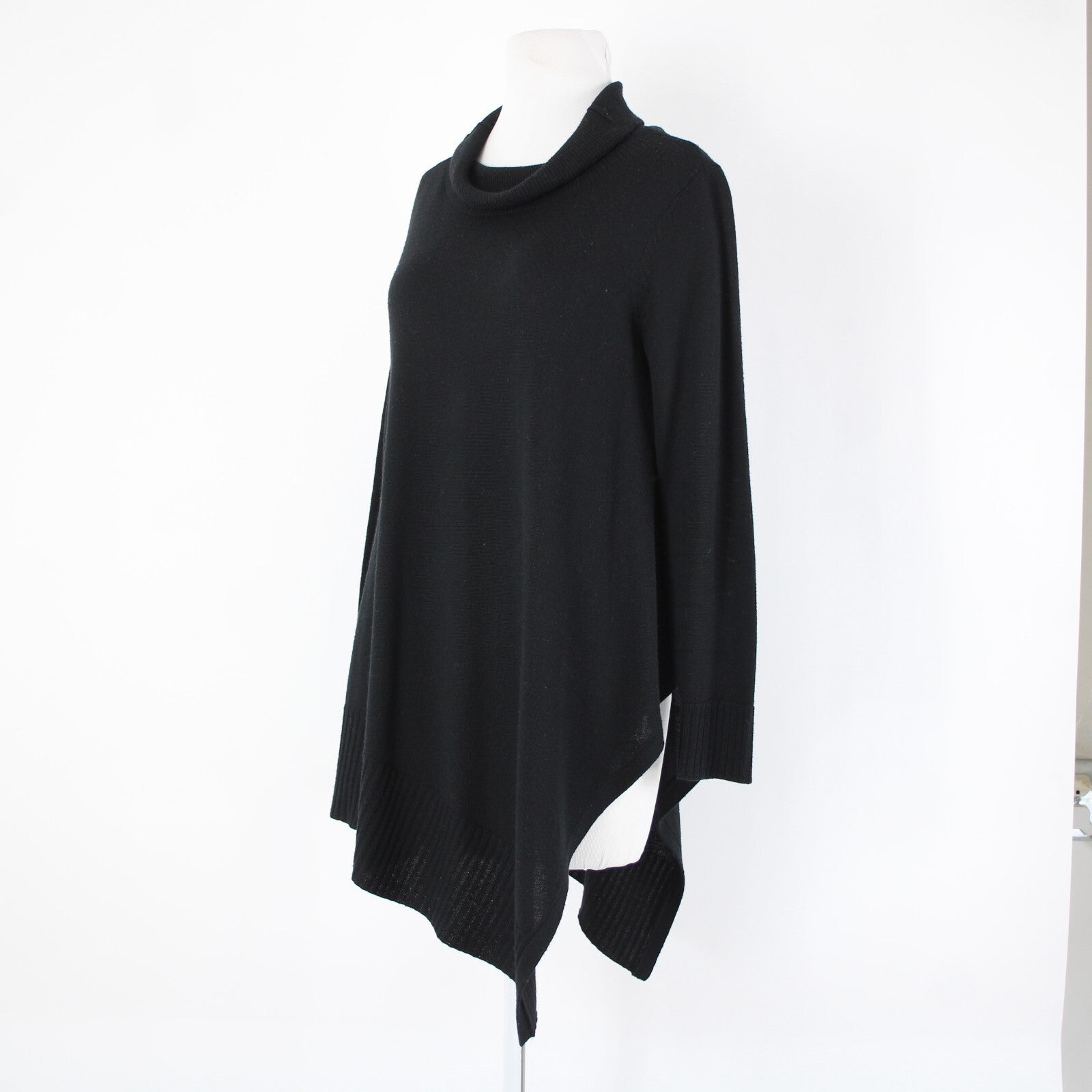 Eileen Fisher Sz XS Black Turtle Neck Asymm Long Sleeve 100% Merino Wool Sweater