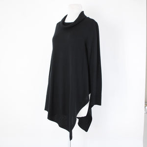 Eileen Fisher Sz XS Black Turtle Neck Asymm Long Sleeve 100% Merino Wool Sweater