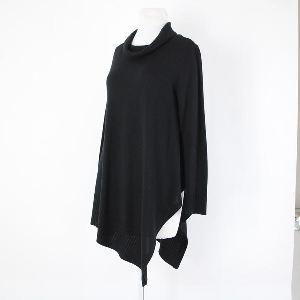 Eileen Fisher Sz XS Black Turtle Neck Asymm Long Sleeve 100% Merino Wool Sweater