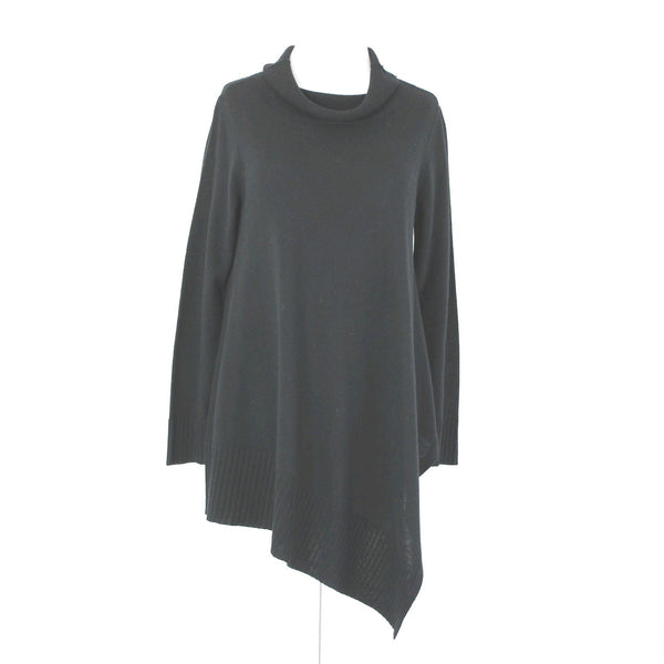 Eileen Fisher Sz XS Black Turtle Neck Asymm Long Sleeve 100% Merino Wool Sweater
