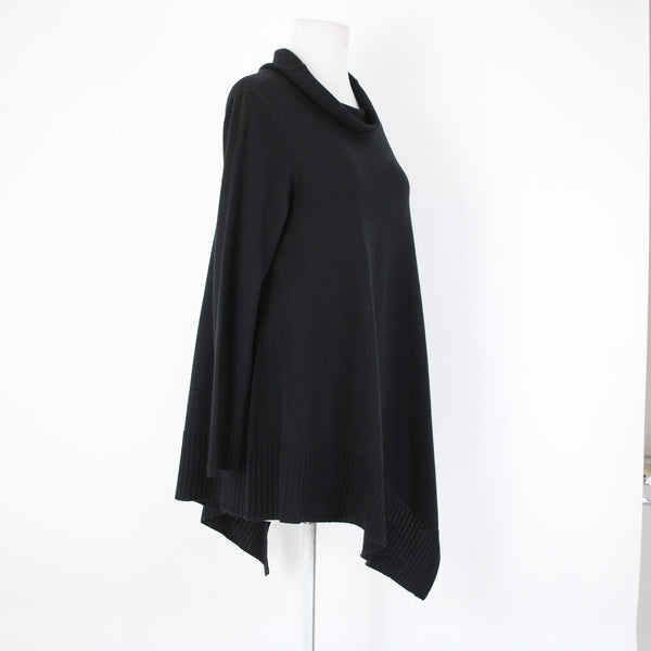 Eileen Fisher Sz XS Black Turtle Neck Asymm Long Sleeve 100% Merino Wool Sweater