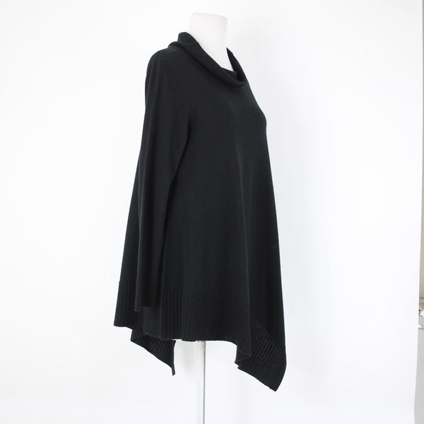 Eileen Fisher Sz XS Black Turtle Neck Asymm Long Sleeve 100% Merino Wool Sweater