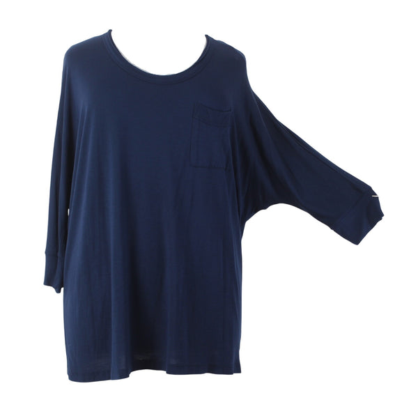Cynthia Rowley Top NEW Sz 2X Navy Blue Round Neck 3/4 Sleeve 100% Rayon Top