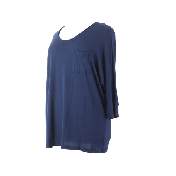 Cynthia Rowley Top NEW Sz 2X Navy Blue Round Neck 3/4 Sleeve 100% Rayon Top