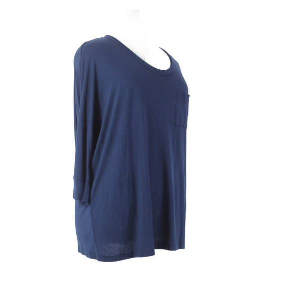 Cynthia Rowley Top NEW Sz 2X Navy Blue Round Neck 3/4 Sleeve 100% Rayon Top