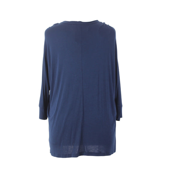 Cynthia Rowley Top NEW Sz 2X Navy Blue Round Neck 3/4 Sleeve 100% Rayon Top