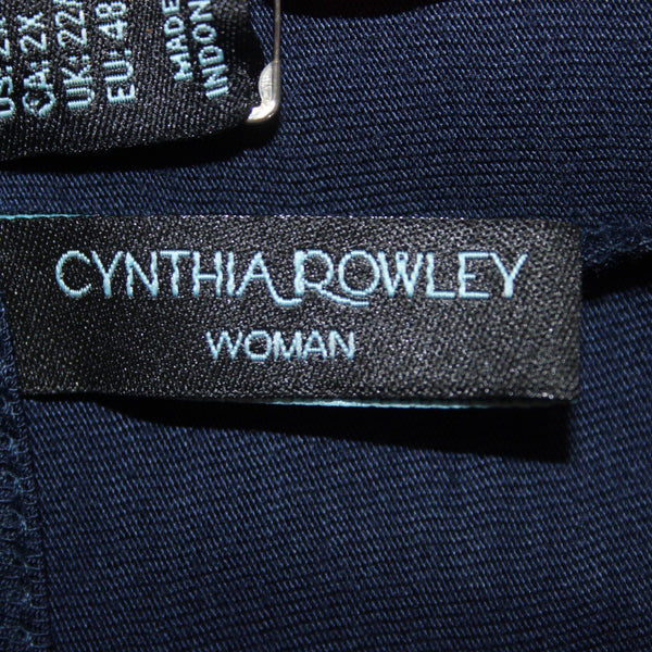Cynthia Rowley Top NEW Sz 2X Navy Blue Round Neck 3/4 Sleeve 100% Rayon Top