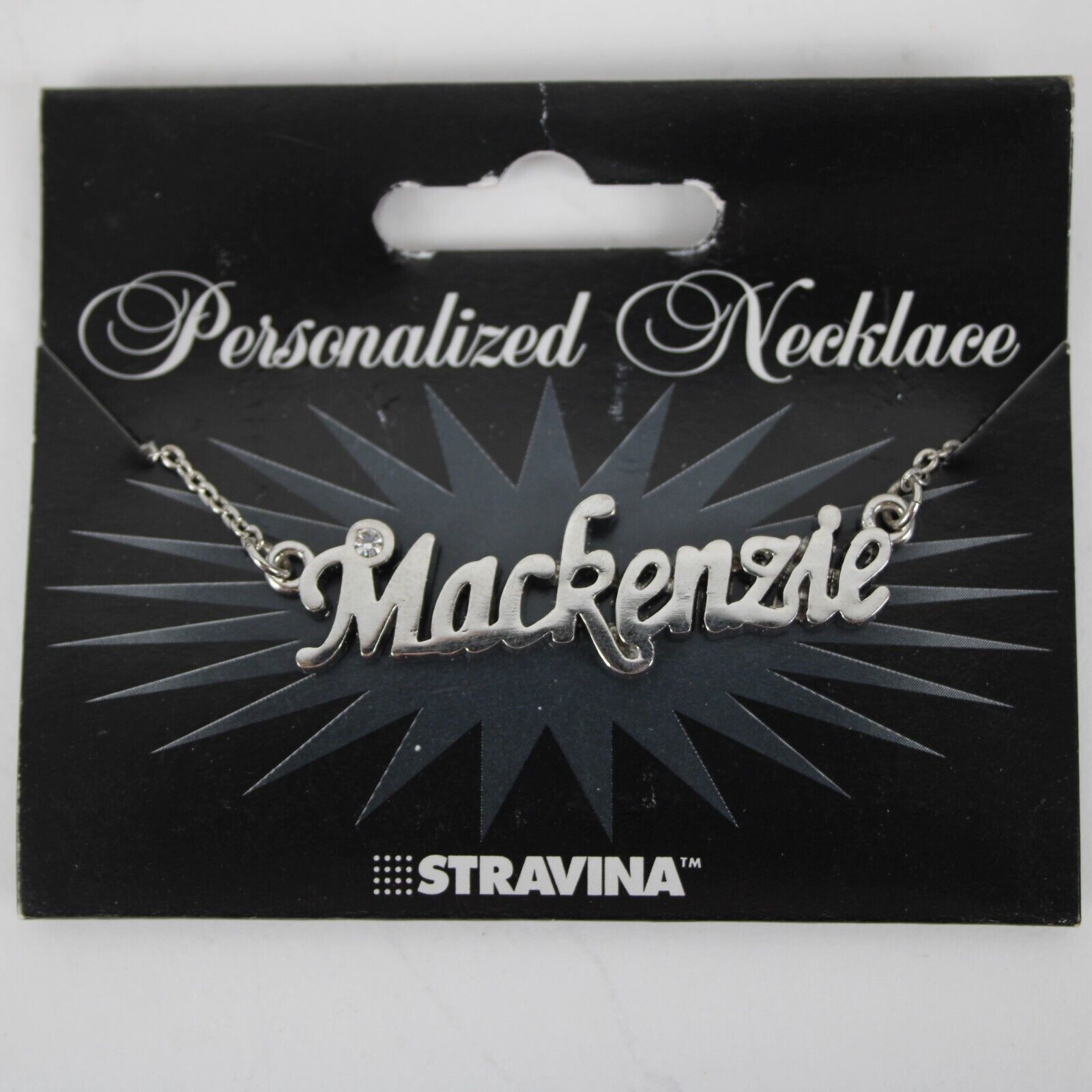 MACKENZIE NEW Name Silvertone Rhinestone 14.5"w4.5" Multi Ring Extender Necklace