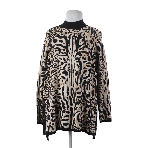 Chicos Sweater NEW $119 Sz 4 Brown Black Animal Print  Knit Tunic Cotton Sweater