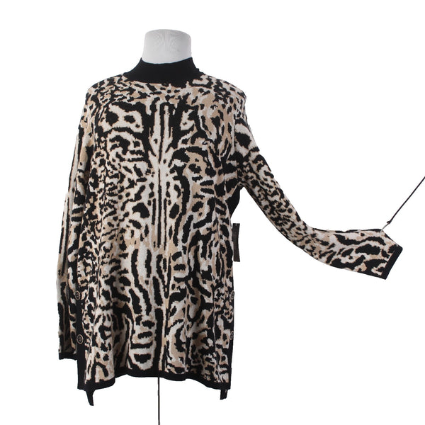 Chicos Sweater NEW $119 Sz 4 Brown Black Animal Print  Knit Tunic Cotton Sweater