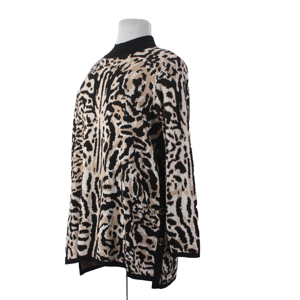 Chicos Sweater NEW $119 Sz 4 Brown Black Animal Print  Knit Tunic Cotton Sweater