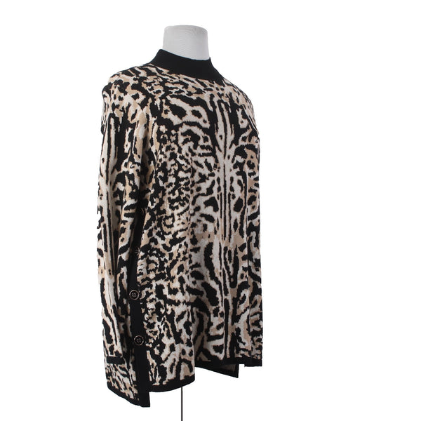 Chicos Sweater NEW $119 Sz 4 Brown Black Animal Print  Knit Tunic Cotton Sweater
