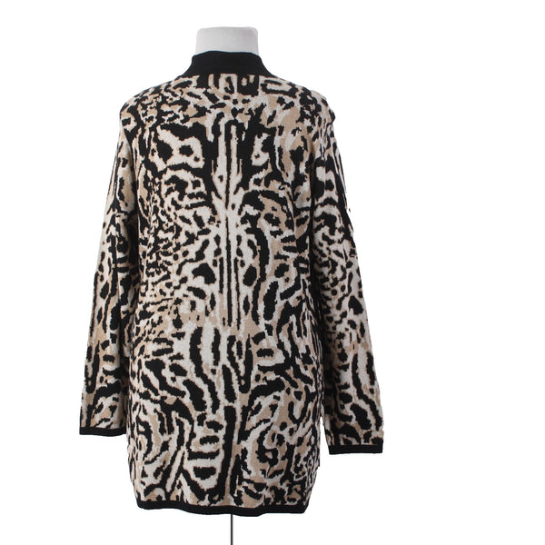 Chicos Sweater NEW $119 Sz 4 Brown Black Animal Print  Knit Tunic Cotton Sweater