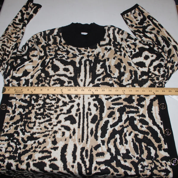Chicos Sweater NEW $119 Sz 4 Brown Black Animal Print  Knit Tunic Cotton Sweater