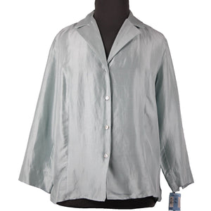 Sigrid Olsen NEW $148 Sz 2X Aqua Fresca Seabird Light Blue V Neck Silk Linen Top
