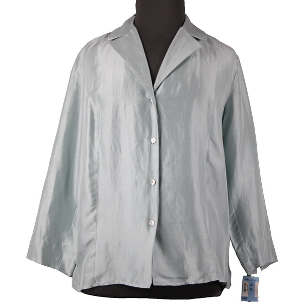 Sigrid Olsen NEW $148 Sz 2X Aqua Fresca Seabird Light Blue V Neck Silk Linen Top
