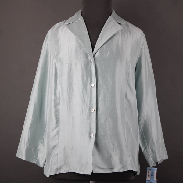 Sigrid Olsen NEW $148 Sz 2X Aqua Fresca Seabird Light Blue V Neck Silk Linen Top