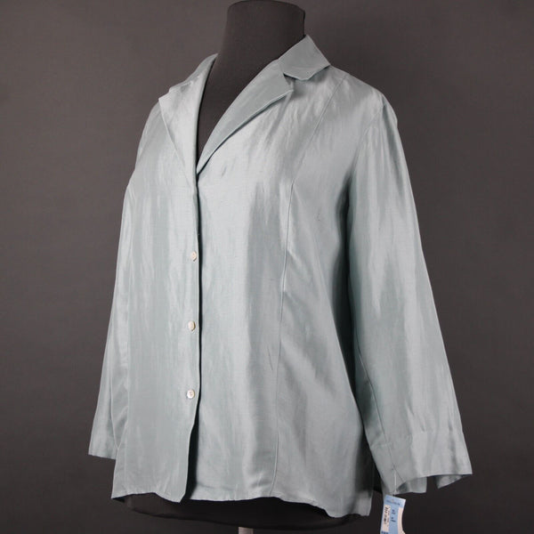 Sigrid Olsen NEW $148 Sz 2X Aqua Fresca Seabird Light Blue V Neck Silk Linen Top
