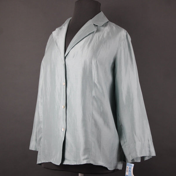 Sigrid Olsen NEW $148 Sz 2X Aqua Fresca Seabird Light Blue V Neck Silk Linen Top
