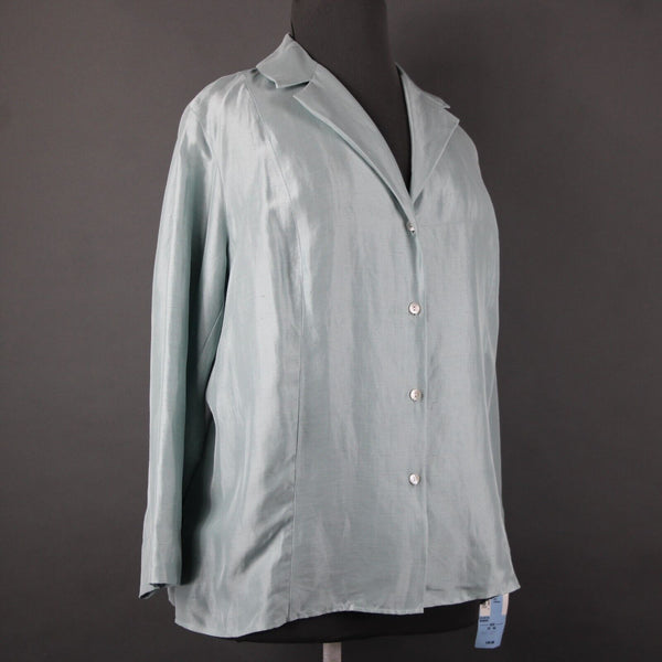 Sigrid Olsen NEW $148 Sz 2X Aqua Fresca Seabird Light Blue V Neck Silk Linen Top