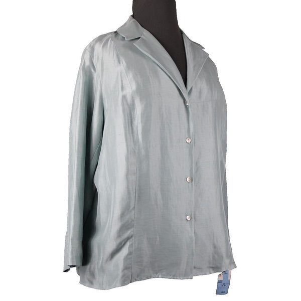 Sigrid Olsen NEW $148 Sz 2X Aqua Fresca Seabird Light Blue V Neck Silk Linen Top