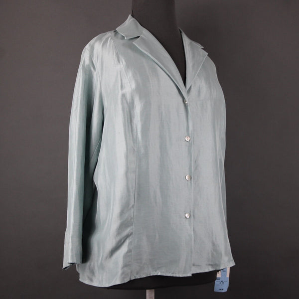 Sigrid Olsen NEW $148 Sz 2X Aqua Fresca Seabird Light Blue V Neck Silk Linen Top