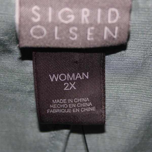 Sigrid Olsen NEW $148 Sz 2X Aqua Fresca Seabird Light Blue V Neck Silk Linen Top
