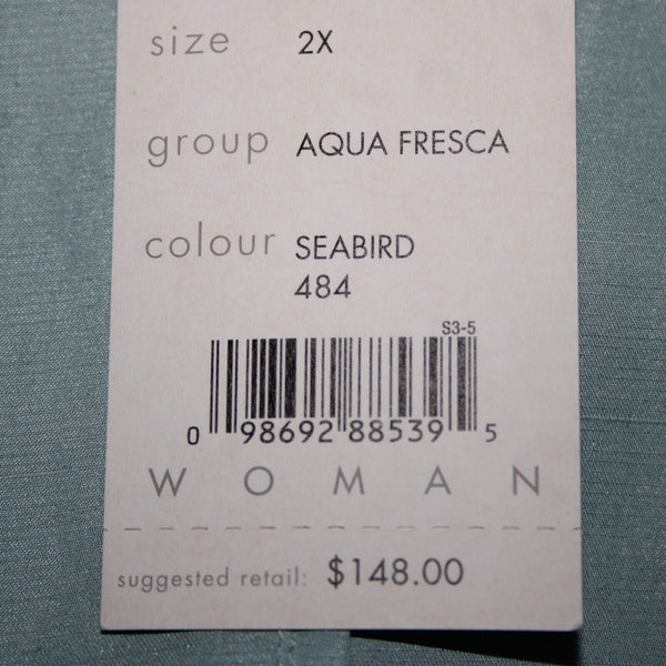 Sigrid Olsen NEW $148 Sz 2X Aqua Fresca Seabird Light Blue V Neck Silk Linen Top
