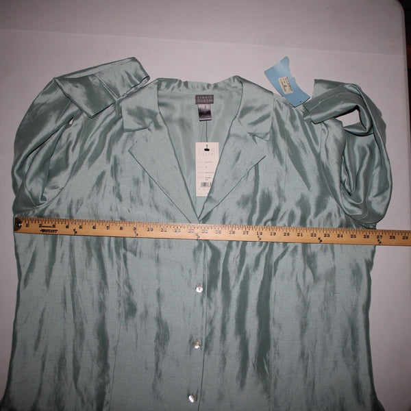 Sigrid Olsen NEW $148 Sz 2X Aqua Fresca Seabird Light Blue V Neck Silk Linen Top