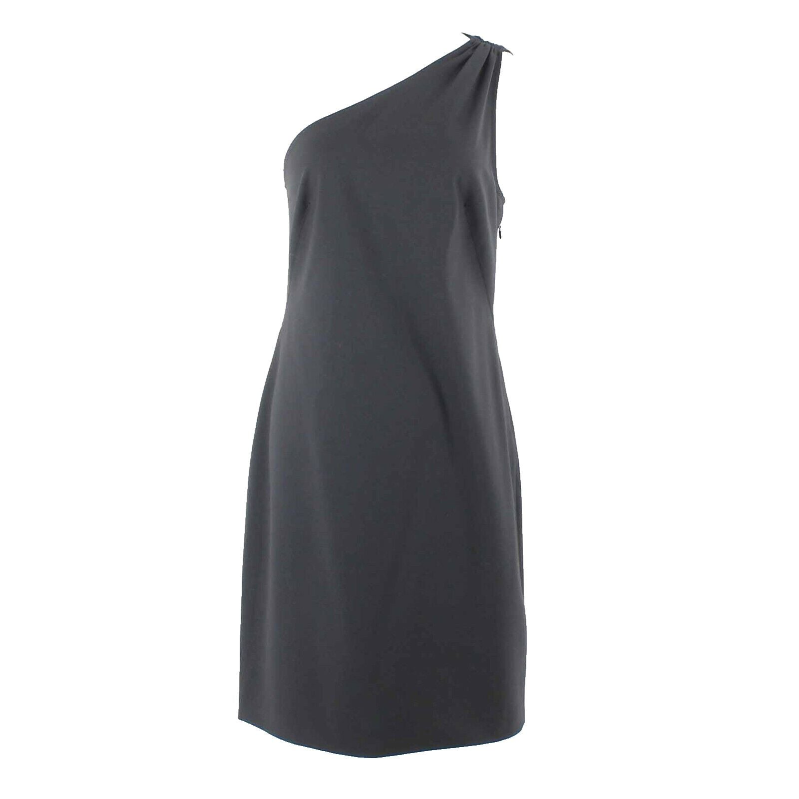 Theory Sz 10 Black One Shoulder Side Zip Wool Lycra Shift Dress