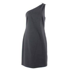 Theory Sz 10 Black One Shoulder Side Zip Wool Lycra Shift Dress