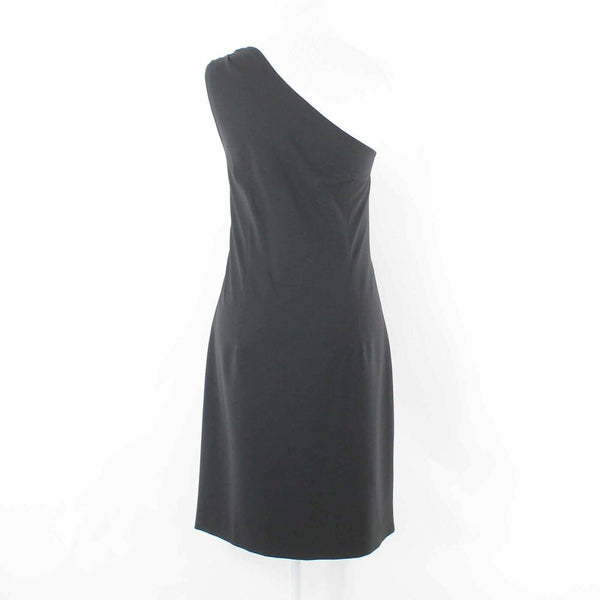 Theory Sz 10 Black One Shoulder Side Zip Wool Lycra Shift Dress