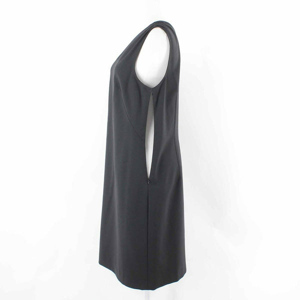 Theory Sz 10 Black One Shoulder Side Zip Wool Lycra Shift Dress