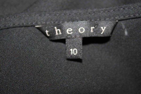 Theory Sz 10 Black One Shoulder Side Zip Wool Lycra Shift Dress
