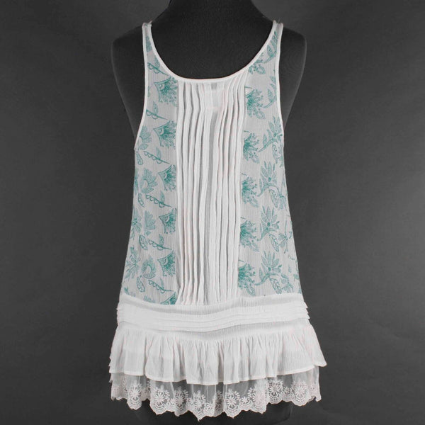 Lilka Sz S Mint Ivory Embroidered Pintuck Ruffled Lace Hem Rayon Boho Top