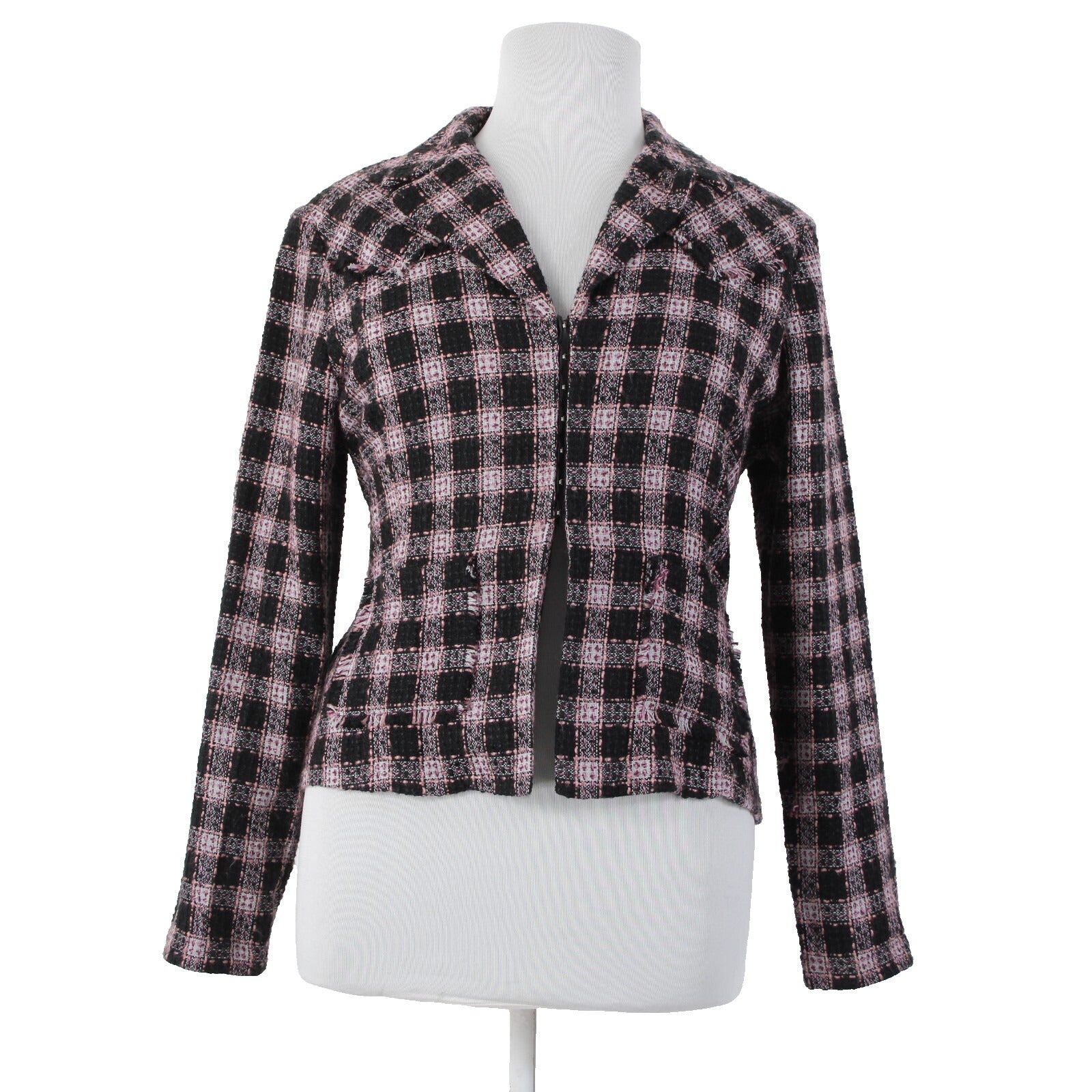 Roper Sz XL Black White Pink Unlined Collared Pockets 100% Acrylic Tweed Jacket