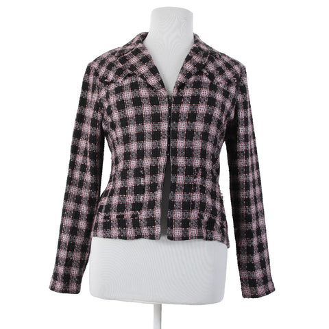Roper Sz XL Black White Pink Unlined Collared Pockets 100% Acrylic Tweed Jacket