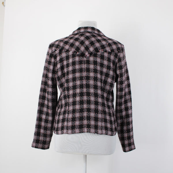Roper Sz XL Black White Pink Unlined Collared Pockets 100% Acrylic Tweed Jacket
