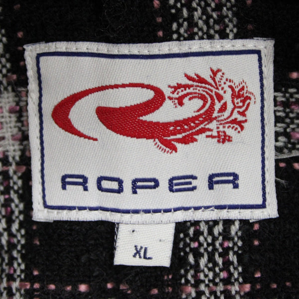 Roper Sz XL Black White Pink Unlined Collared Pockets 100% Acrylic Tweed Jacket