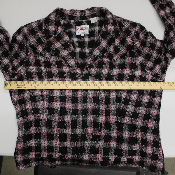 Roper Sz XL Black White Pink Unlined Collared Pockets 100% Acrylic Tweed Jacket