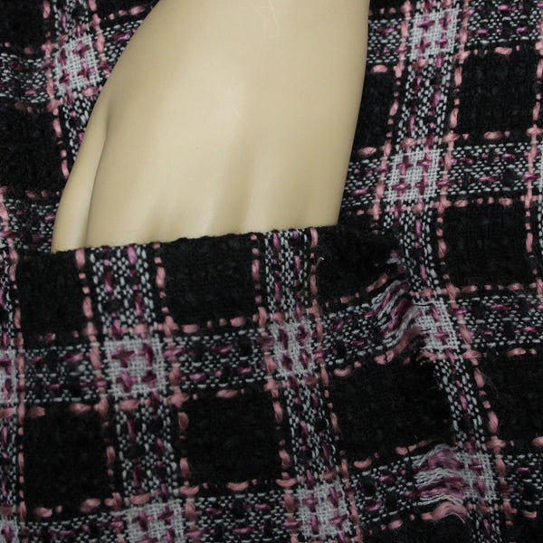 Roper Sz XL Black White Pink Unlined Collared Pockets 100% Acrylic Tweed Jacket