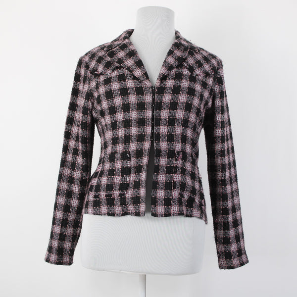 Roper Sz XL Black White Pink Unlined Collared Pockets 100% Acrylic Tweed Jacket