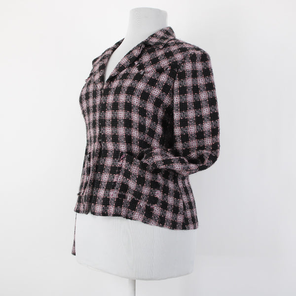 Roper Sz XL Black White Pink Unlined Collared Pockets 100% Acrylic Tweed Jacket