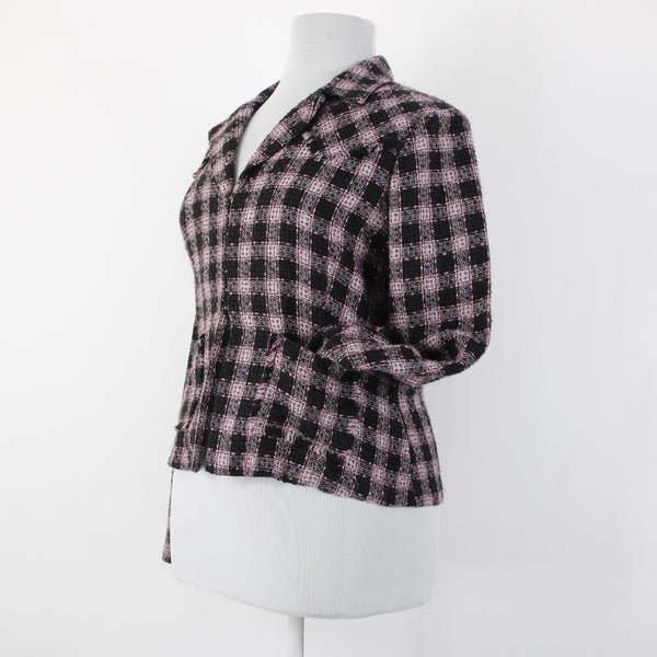 Roper Sz XL Black White Pink Unlined Collared Pockets 100% Acrylic Tweed Jacket