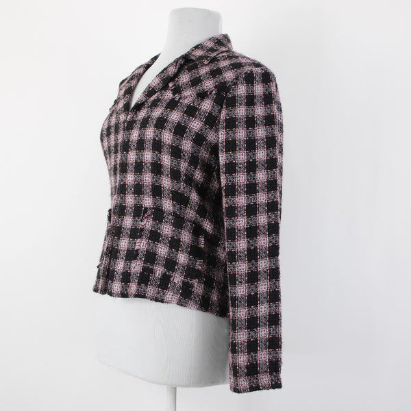 Roper Sz XL Black White Pink Unlined Collared Pockets 100% Acrylic Tweed Jacket